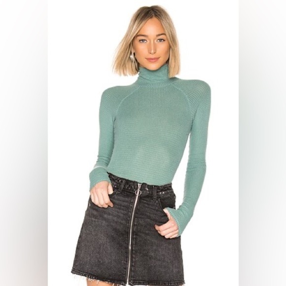 Free People ~ All You Want Sage Green Thermal‎ Turtleneck Bodysuit Medium - Picture 1 of 12